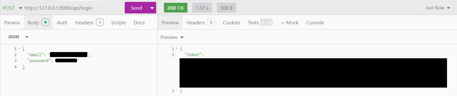 Exemple de requête /api/login