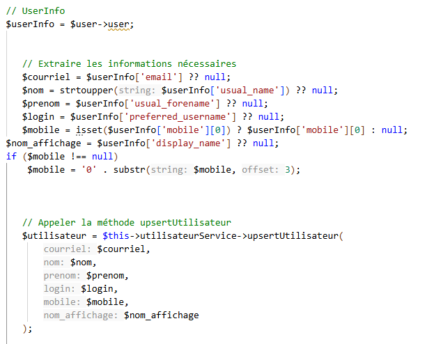 Récupération du display name dans le token