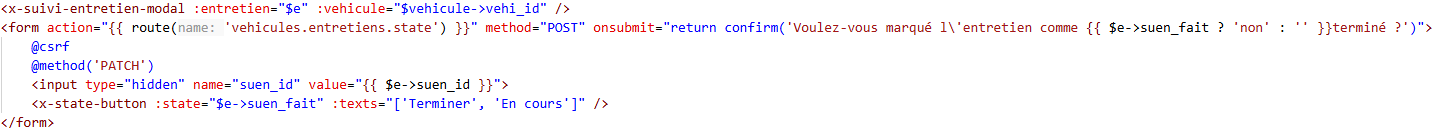 Code inital pour la pop-up de fin d'entretien