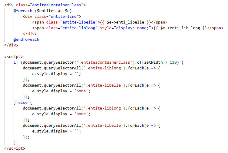 Code JavaScript gestion libellé court long