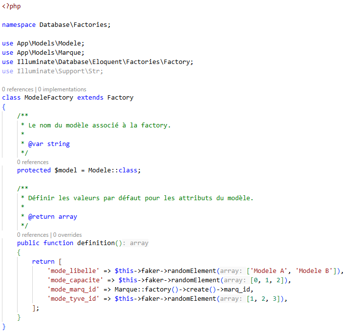 Programme factory pour la table Marque