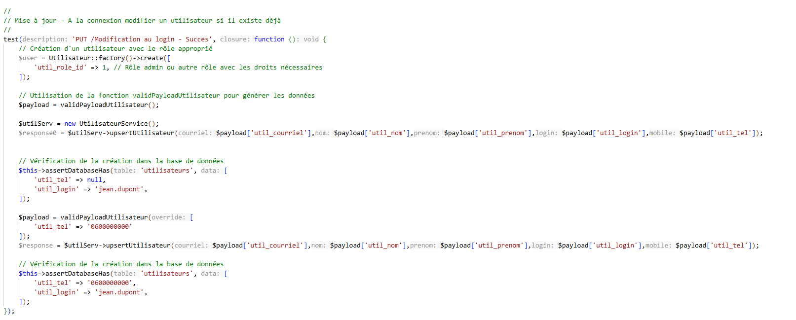 Test : Modifier l'utilisateur à sa connexion
