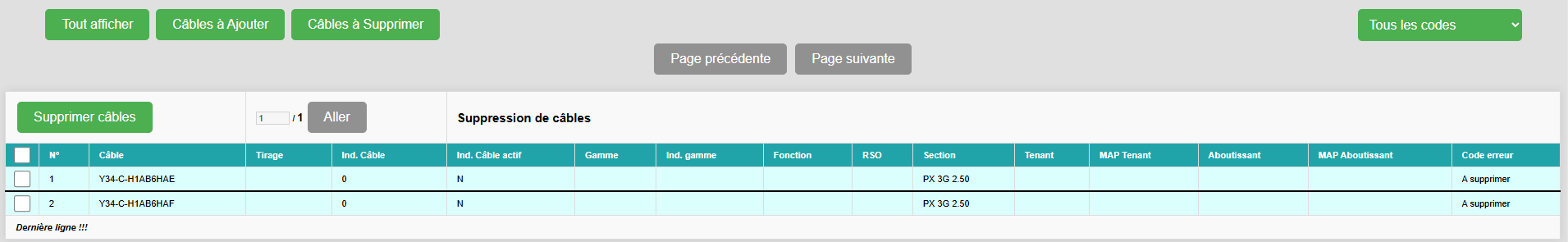 Suppression de câbles